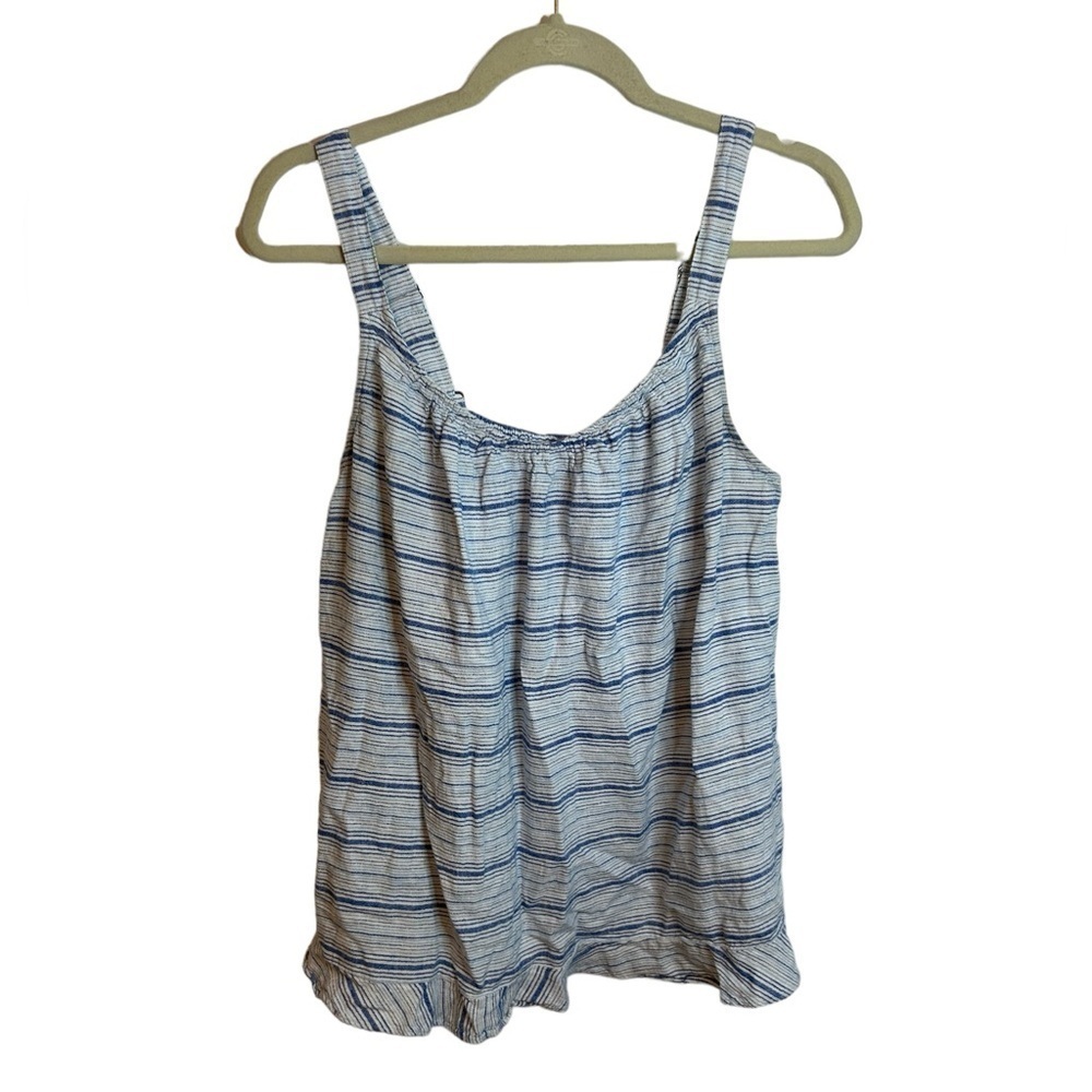 LANE BRYANT LINEN BLEND STRIPED RUFFLE TANK